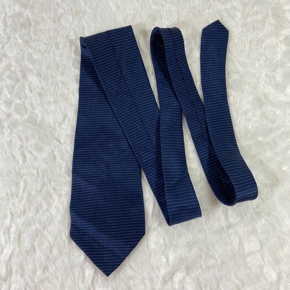 Zylos Gold Mens Tie Navy Blue Black with small White pin dot 100% Silk - Picture 1 of 5
